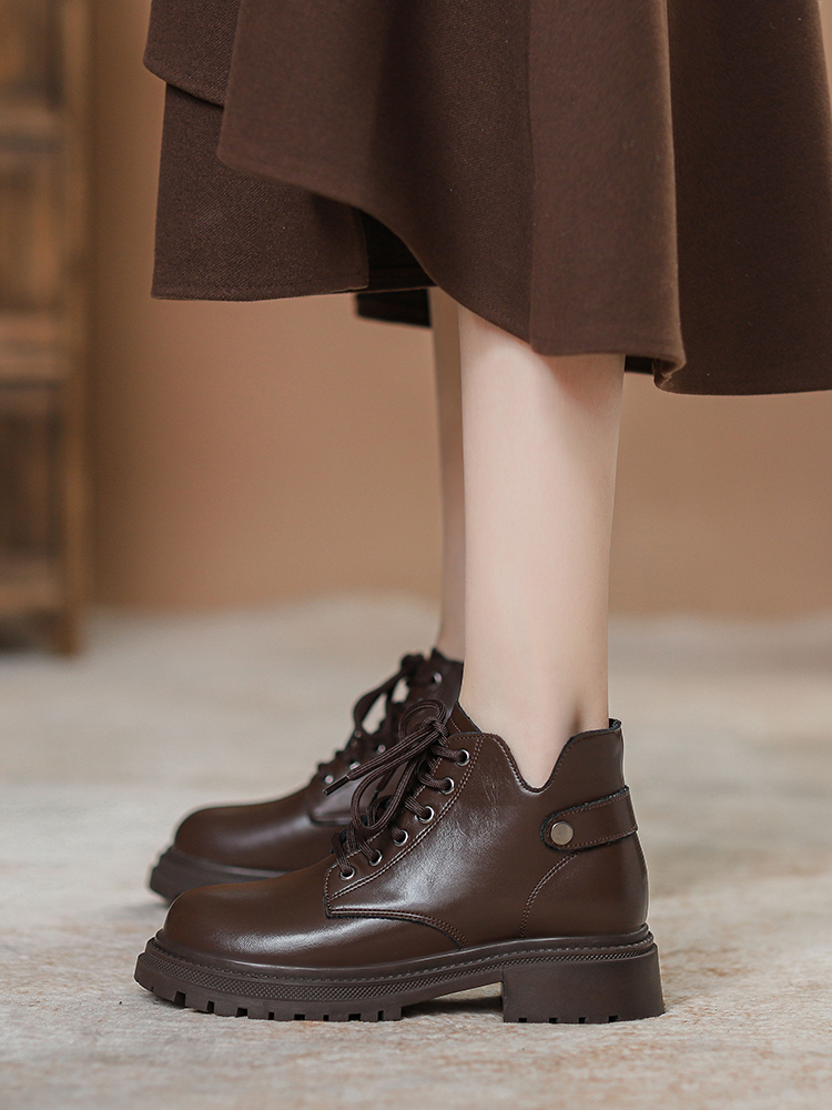 真皮马丁靴女款2025新款春秋单靴小个子女靴厚底英伦风棕色短靴子