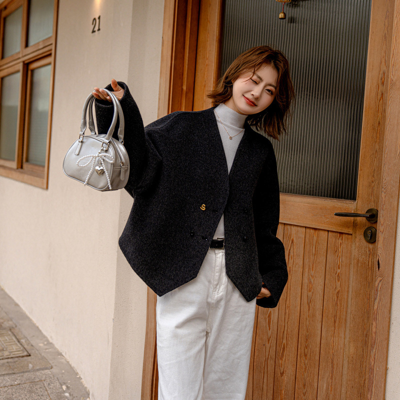 秋冬双面羊绒大衣女短款2025小个子气质韩版宽松显瘦羊毛呢子外套
