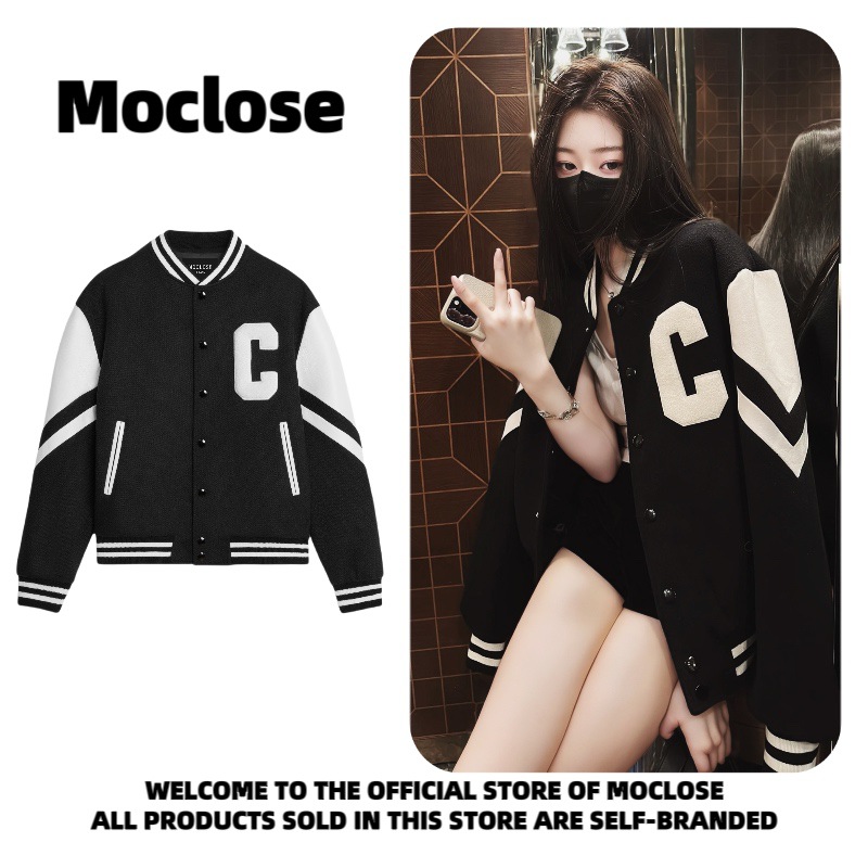 Moclose秋冬户外撞色拼皮宽松加棉男女夹克棒球服外套港风学院