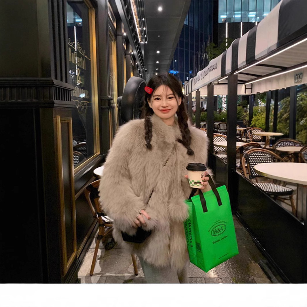 衫韵宅女椰奶球仿狐狸毛环保皮草毛毛外套女崇福宅女风年轻网红款